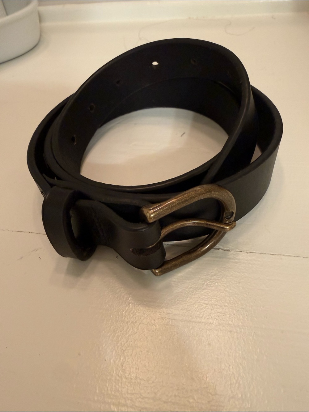 Able Black Leather Belt with Antique Brass Buckle